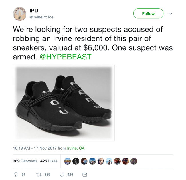 Hu NMD,adidas 一双 Hu NMD 遭遇抢劫,不菲的价格让当地警察格外重视! Hu NMD,adidas 一双 Hu NMD 遭遇抢劫,不菲的价格让当地警察格外重视!