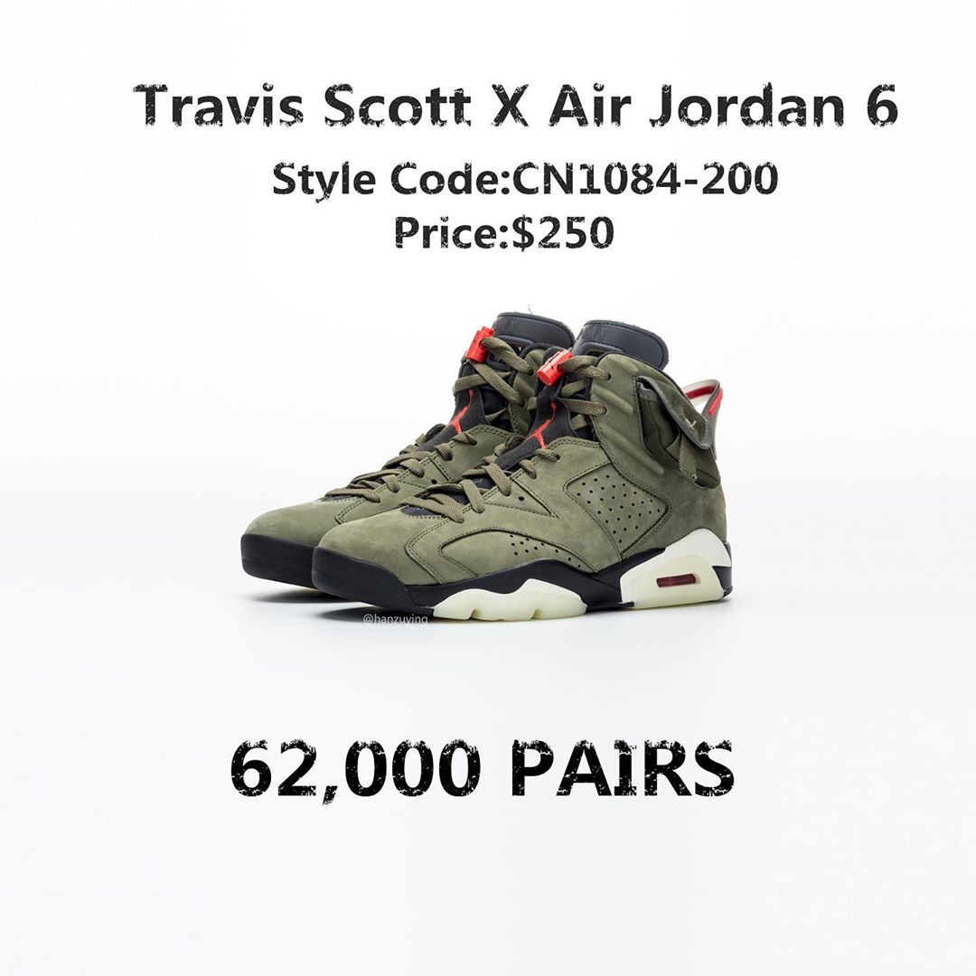 Travis Scott,AJ6,Air Jordan 6, Travis Scott x AJ6 货量曝光!入手难度有点高! Travis Scott,AJ6,Air Jordan 6, Travis Scott x AJ6 货量曝光!入手难度有点高!