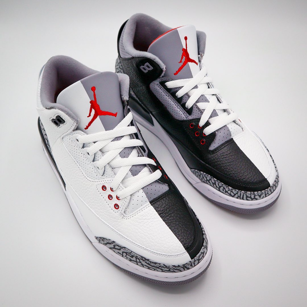 AJ3,Air Jordan 3,定制 黑水泥 + 白水泥 AJ3 合二为一!这是怎么做出来的? AJ3,Air Jordan 3,定制 黑水泥 + 白水泥 AJ3 合二为一!这是怎么做出来的?