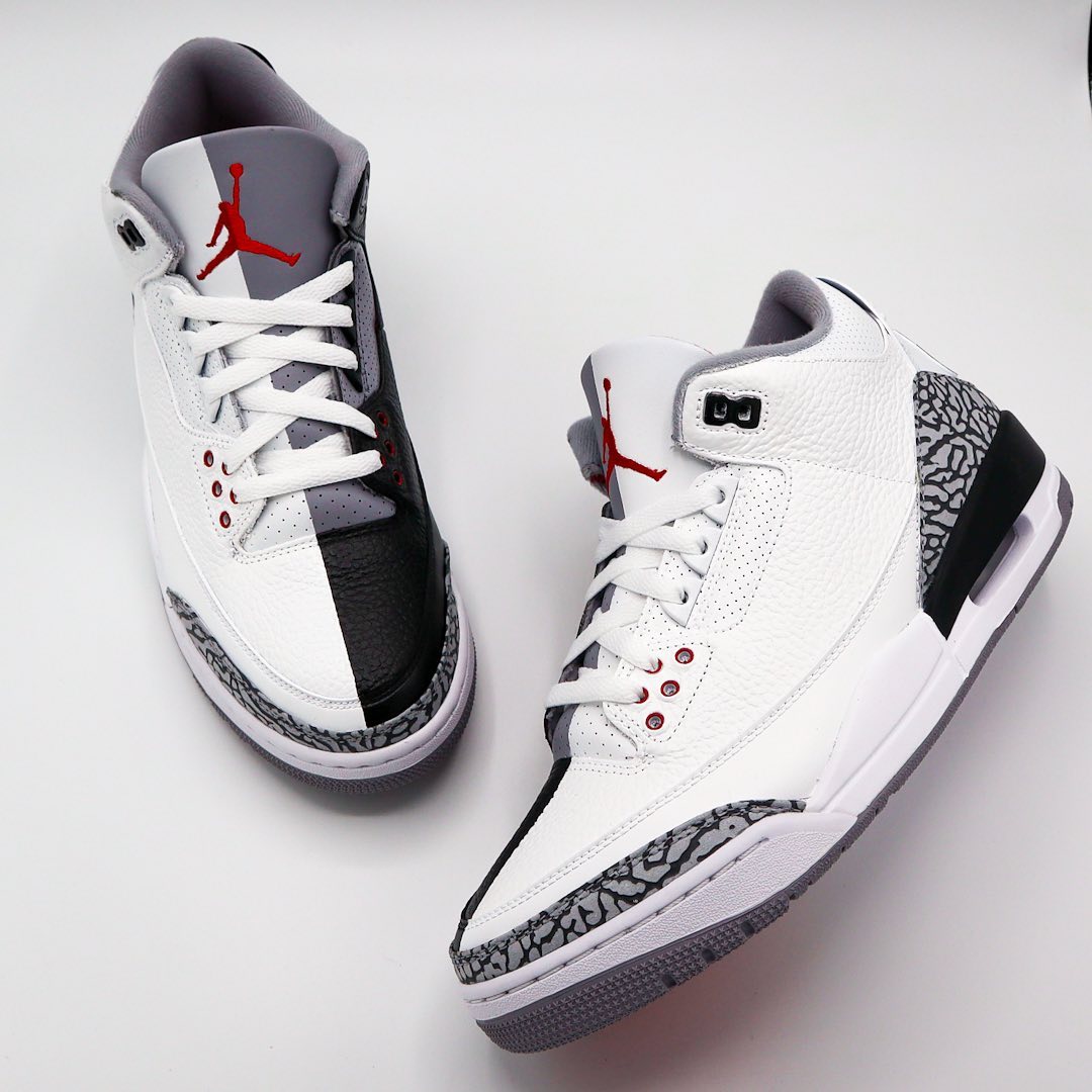 AJ3,Air Jordan 3,定制 黑水泥 + 白水泥 AJ3 合二为一!这是怎么做出来的? AJ3,Air Jordan 3,定制 黑水泥 + 白水泥 AJ3 合二为一!这是怎么做出来的?