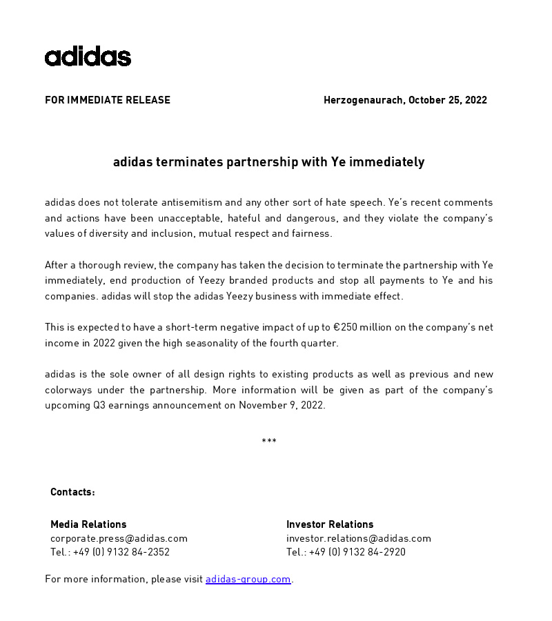Yeezy,Ye,Kanye West,adidas 突发官宣!adidas 同 Ye 终止合作!Yeezy 完结!侃爷跌出富豪榜! Yeezy,Ye,Kanye West,adidas 突发官宣!adidas 同 Ye 终止合作!Yeezy 完结!侃爷跌出富豪榜!