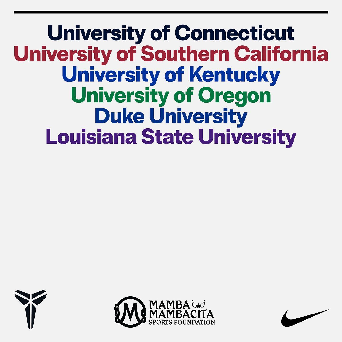 瓦妮莎,Nike,Kobe,NCAA 瓦妮莎官宣!这些大学将被「曼巴基金会」赞助! 瓦妮莎,Nike,Kobe,NCAA 瓦妮莎官宣!这些大学将被「曼巴基金会」赞助!