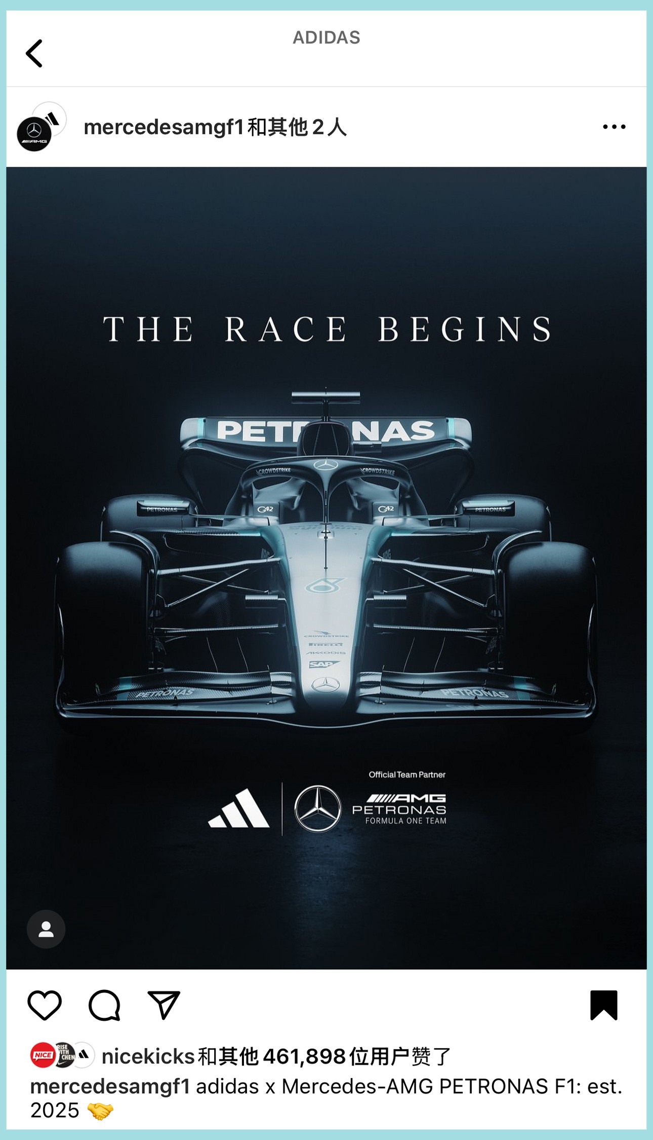 昨日,adidas,正式,官宣,与,梅赛,德斯,-AMG, 阿迪正式进军 F1!梅奔车队联名即将登场! 昨日,adidas,正式,官宣,与,梅赛,德斯,-AMG, 阿迪正式进军 F1!梅奔车队联名即将登场!