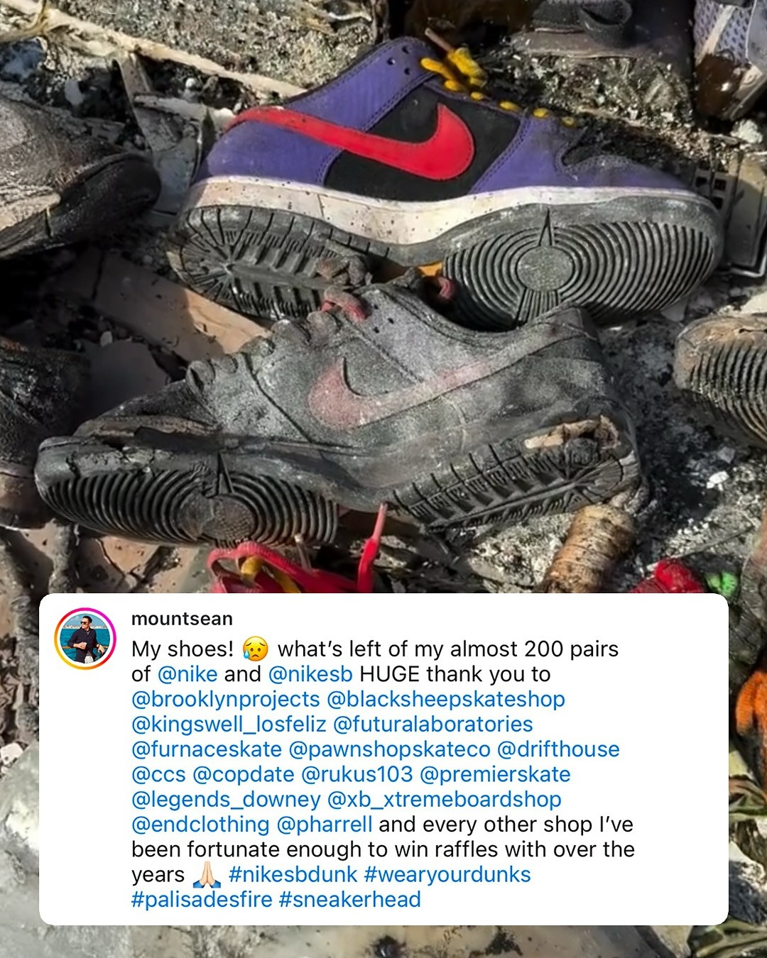 AJ,Nike,鞋圈倒霉蛋 网友几百双球鞋被「洛杉矶大火」烧成这样了... AJ,Nike,鞋圈倒霉蛋 网友几百双球鞋被「洛杉矶大火」烧成这样了...