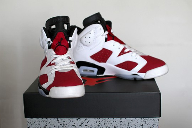 aj6 AJ6发售日期2014年 2014 复刻款 Air Jordan 6 ＂Carmine＂ 胭脂红实物图片