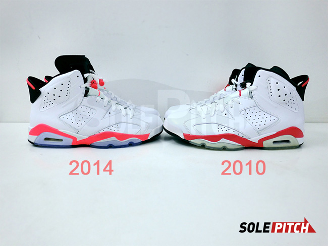 AJ6樱木 AJ6樱木384664-123 Air Jordan 6 Infrared 2014 版和 2010 版对比图片