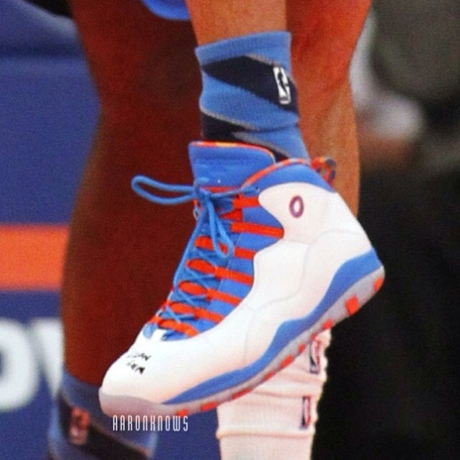威斯布鲁克,AJ10,Air Jordan 10,威斯布鲁克 威少上脚AJ 威斯布鲁克上脚 Air Jordan 10 PE 雷霆配色