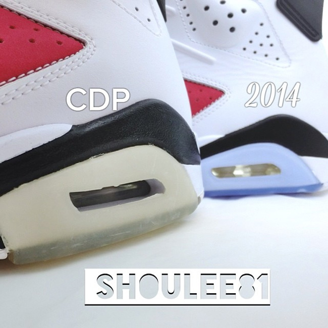 CDP,2014,Air,Jordan,Carmine,新老 AJ6胭脂红384664-160 CDP vs 2014，Air Jordan 6 ＂Carmine＂ 新老版本对比