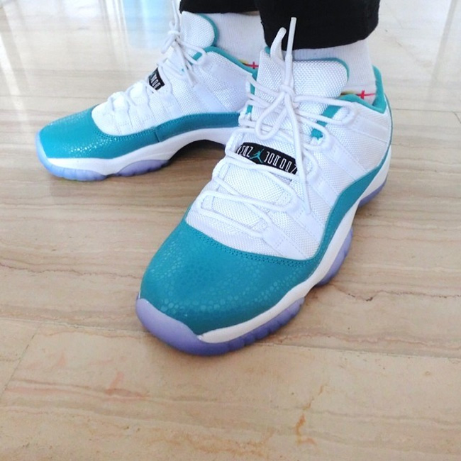 580521-143,AJ11 Low,Air Jordan AJ11 Low 580521-143 Air Jordan 11 Low GS ＂Aqua Safari＂ 上脚实拍
