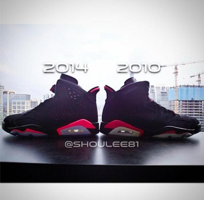 384664-023,AJ6,Air Jordan 6 384664-023 AJ6黑红 Air Jordan 6 ＂Black Infrared＂ 2014 款与老款对比图片
