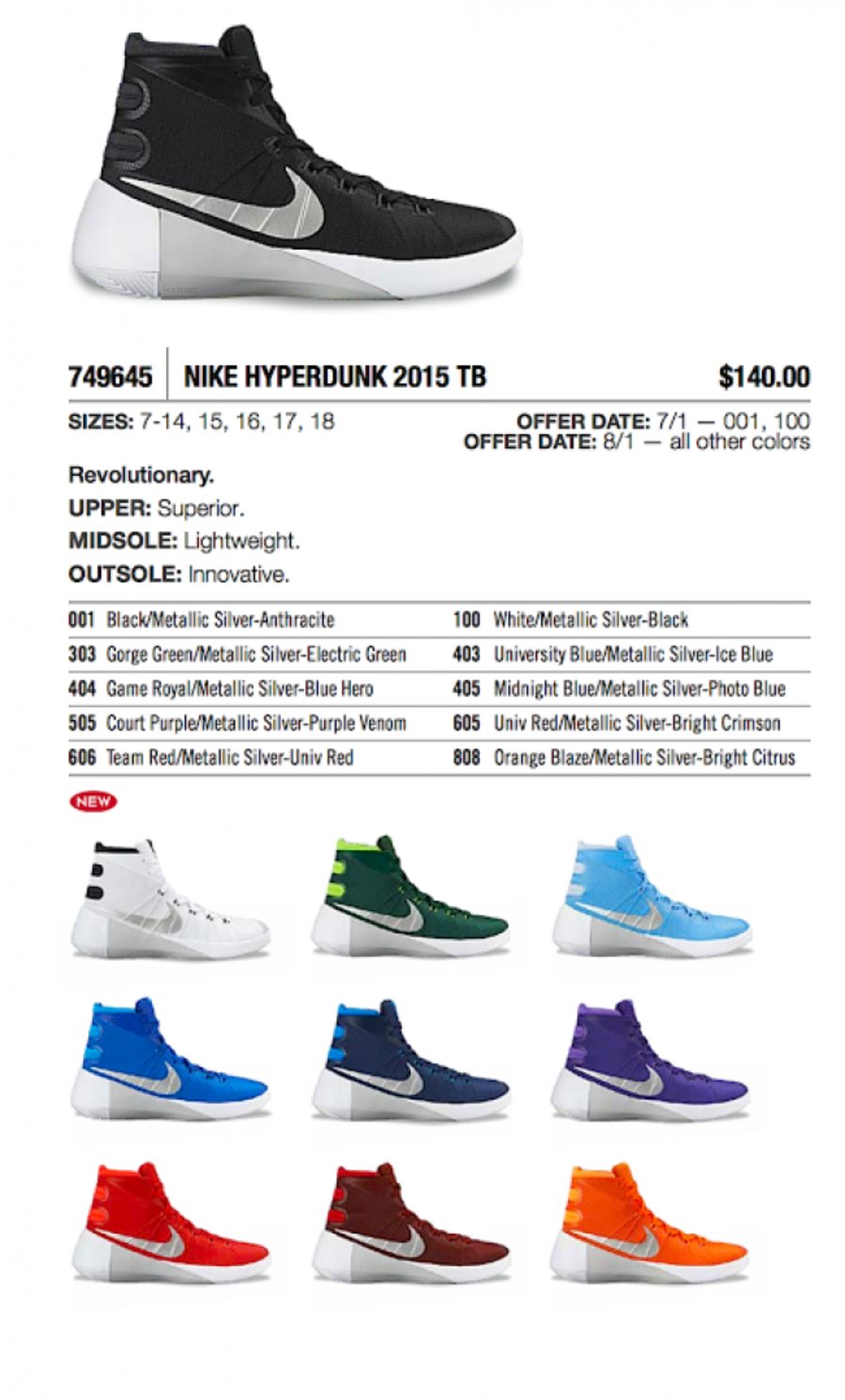 HD2015,Hyperdunk 2015,Nike HD2015 7 月 1 日正式登场，Nike Hyperdunk 2015 团队配色