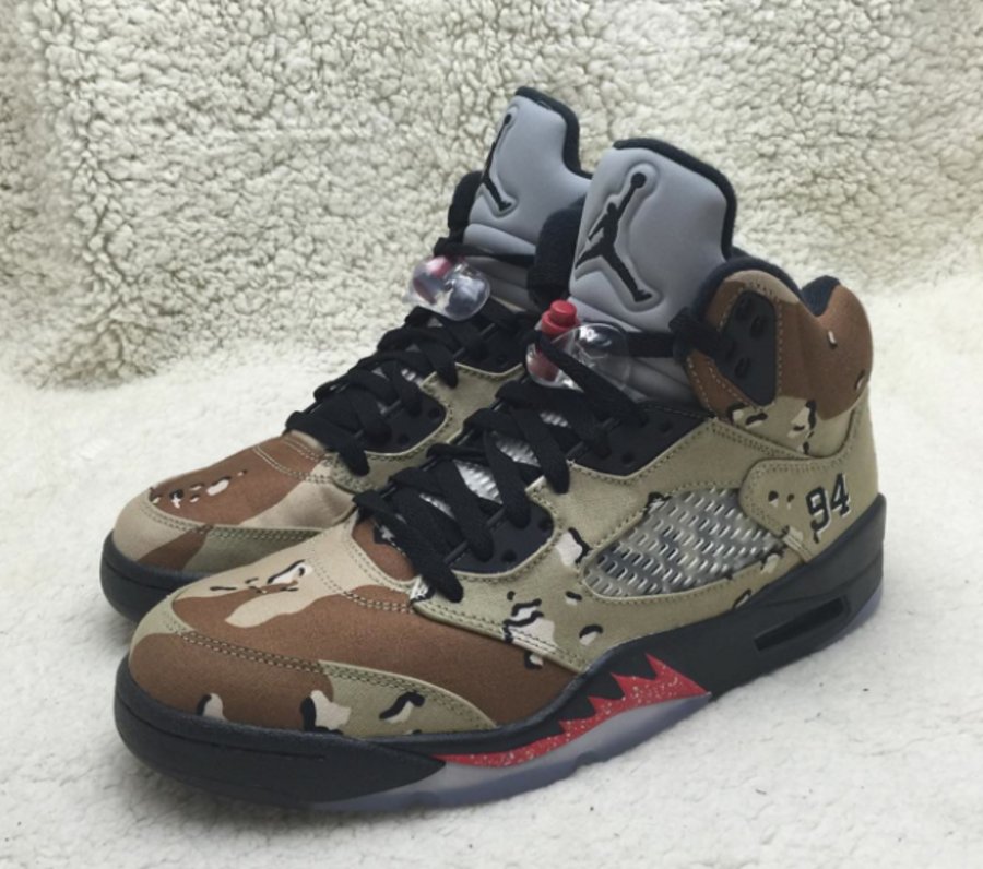 824371-201,AJ5,Air Jordan 5 824371-201AJ5 Supreme x Air Jordan 5 “Camo” 继续曝光实物图片