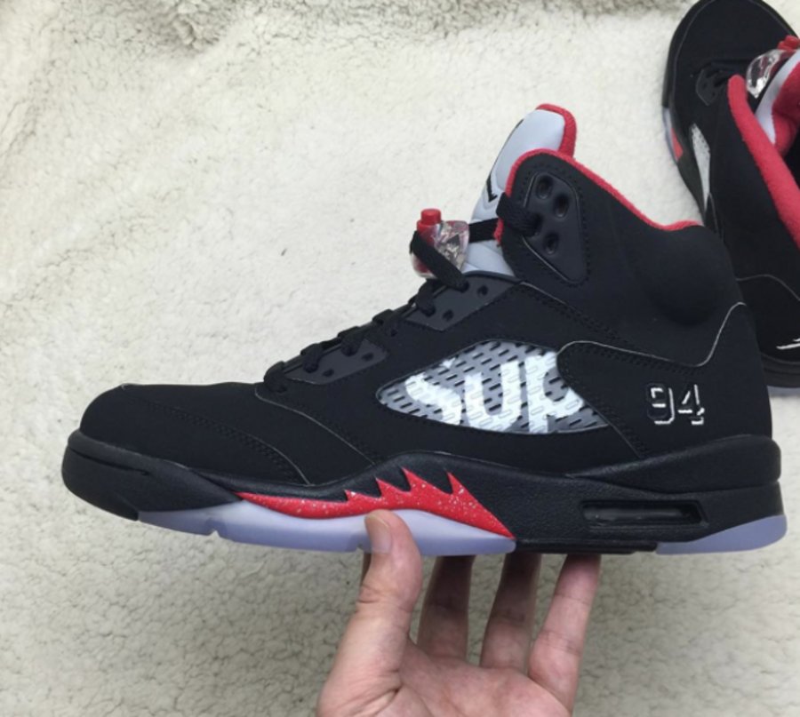 824371-001,AJ5,Air Jordan 5,Su 824371-001AJ5 Supreme x Air Jordan 5 “Black” 黑色版清晰图片