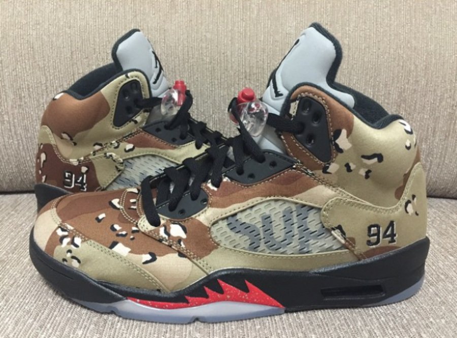 824371-201,AJ5,Air Jordan 5,Su 824371-201AJ5 Supreme x Air Jordan 5 “Camo” 实物近赏