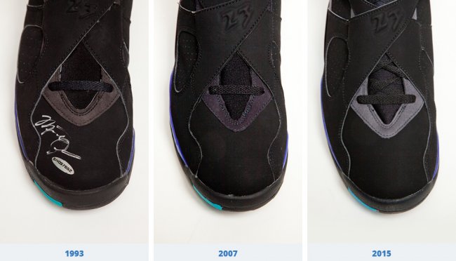305381-025,AJ8,Air Jordan 8 305381-025AJ8水鬼 93/07/15，历史三款 Air Jordan 8 “Aqua” 实物对比