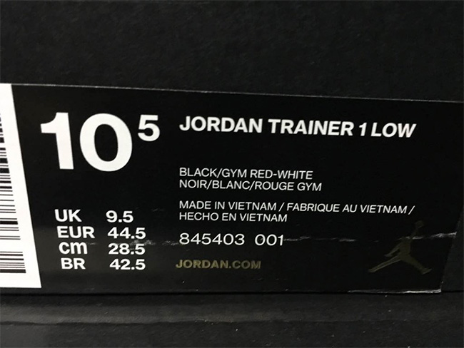 845403-001,Jordan Trainer 1 Lo 845403-001 禁穿配色 Jordan Trainer 1 Low “Banned” 亮相