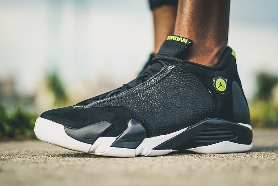 487471-005,AJ14,Air Jordan 14 487471-005AJ14  本周发售！Air Jordan 14 “Black/Vivid Green” 上脚实拍