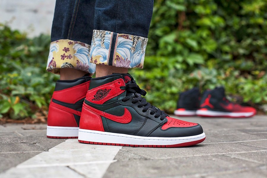 555088-001,AJ1,Air Jordan 1,AJ 555088-001AJ1黑红 提前上脚感受！黑红 Air Jordan 1 你准备怎么穿？