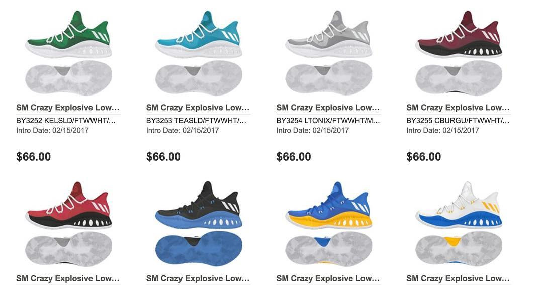 CrazyExplosive,adidas  柔美色系亮相，CrazyExplosive Low 低帮鞋款多配色曝光