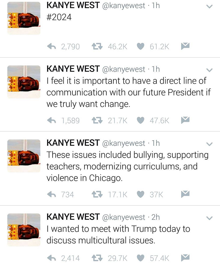Kanye West  侃爷会见了川普，似乎会推迟到 2024 年竞选总统？