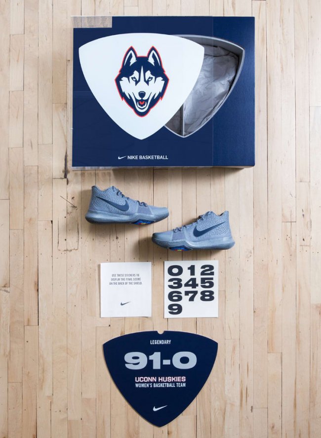 Kyrie 3,Nike  纪念 91 连胜恐怖战绩！Kyrie 3 “UConn” PE 特殊包装呈现