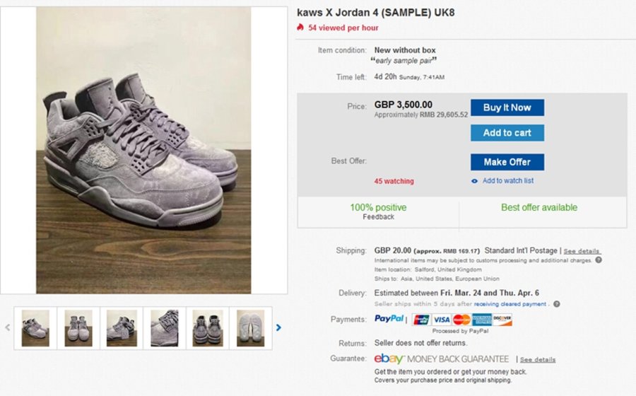 Kaws,Air Jordan 4,930155-003  预售已破万！Sample 版本 Kaws x Air Jordan 4 你猜多少钱？