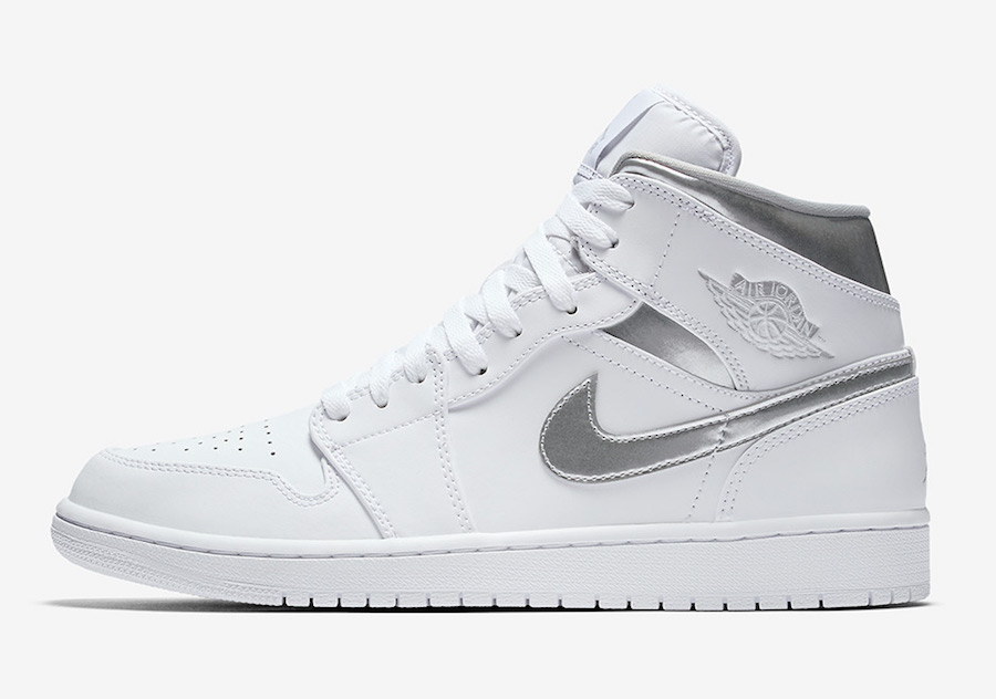 AJ1,Air Jordan 1 Mid,554724-10  简练白银！Air Jordan 1 Mid “Metallic Silver” 现已发售