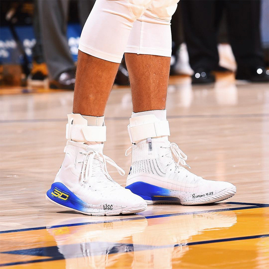Curry 4,Under Armour  库里赛场上脚 Under Armour Curry 4 勇士配色