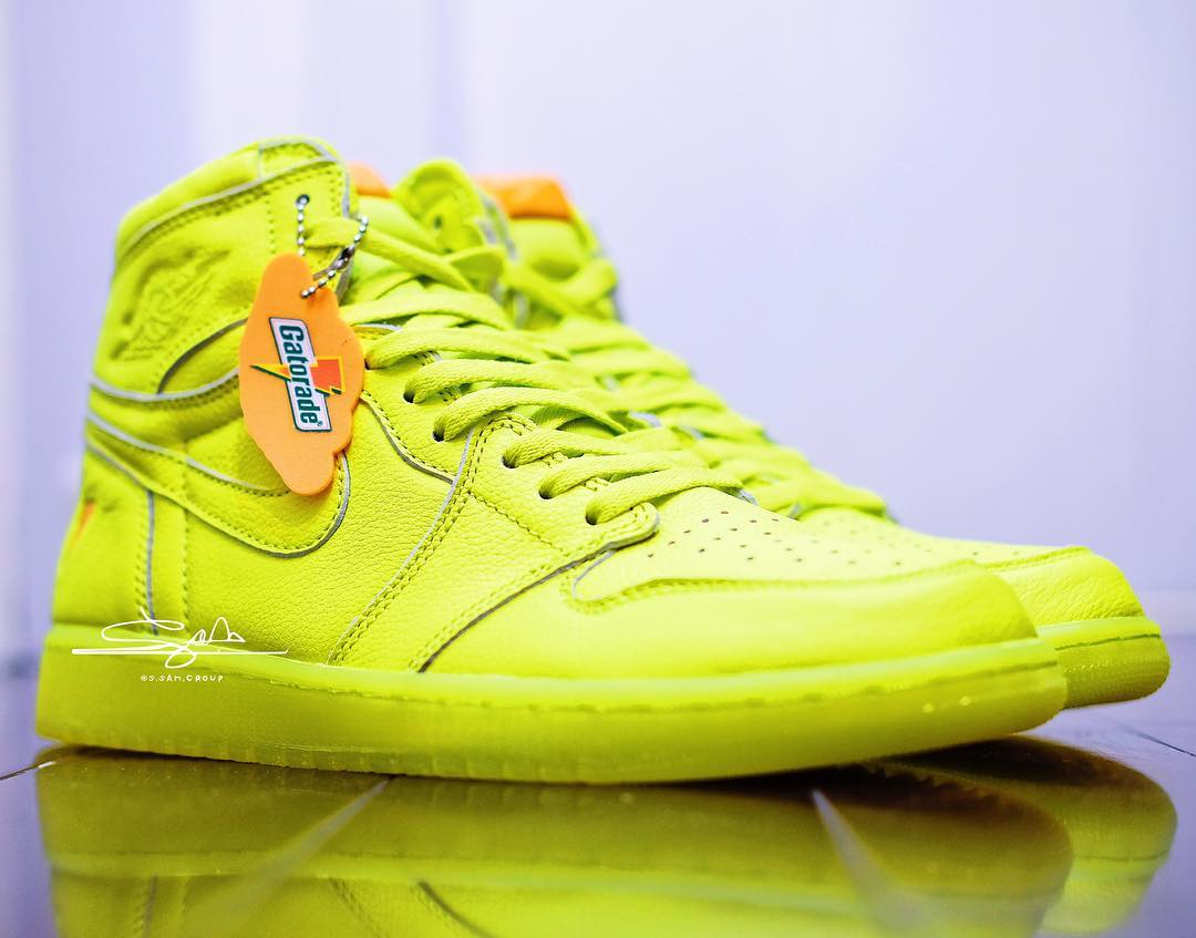 Air Jordan 1,Gatorade,AJ1  格外亮眼！柠檬黄 Air Jordan 1 “Gatorade” 实物细节抢先看！