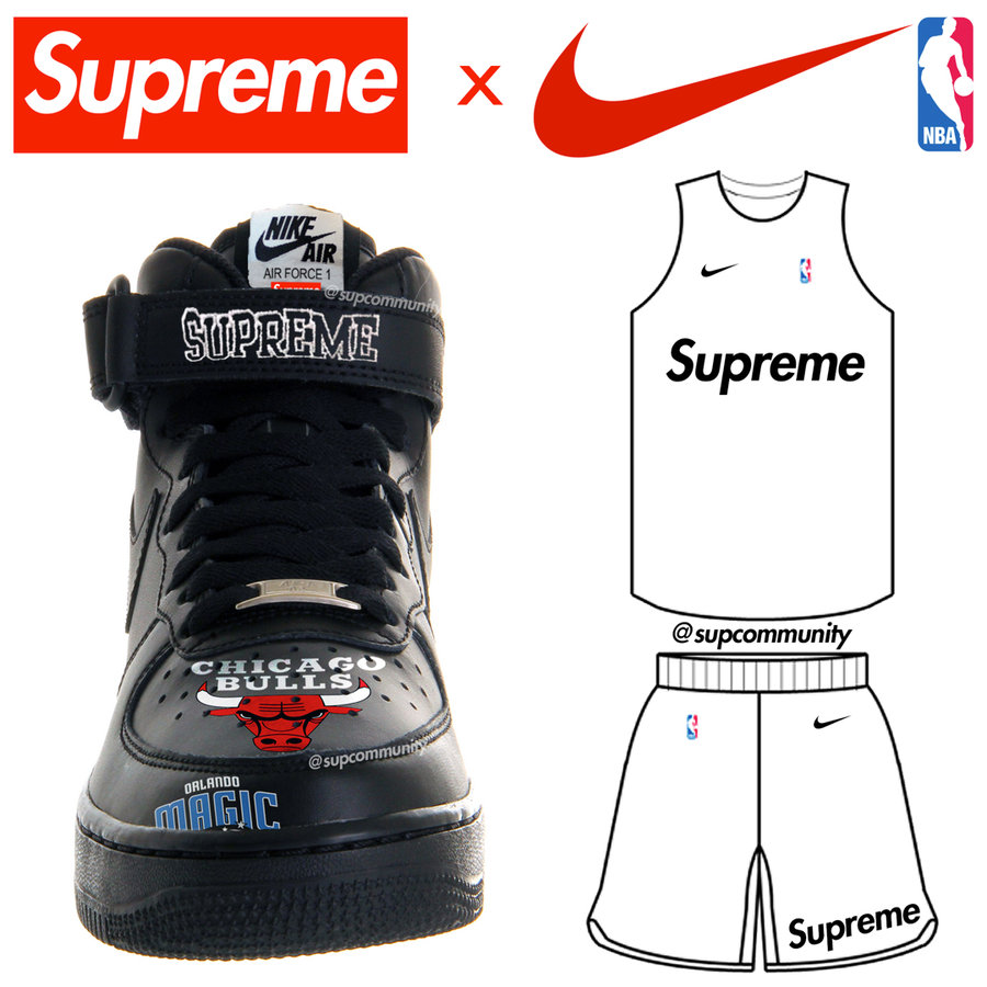 Supreme,NBA,Nike,Air Force 1,A  三方联名？Supreme x NBA x Nike AF1 Mid 假想图曝光