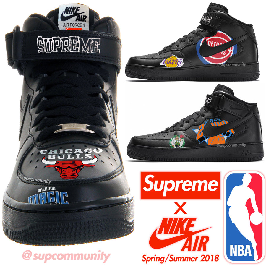 Supreme,NBA,Nike,Air Force 1,A  三方联名？Supreme x NBA x Nike AF1 Mid 假想图曝光