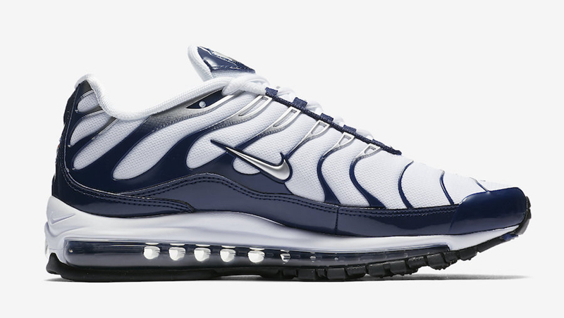 Nike,Air Max 97 Plus,AH8144-10  复古合体鞋！Nike Air Max 97 Plus 海军蓝配色即将登场