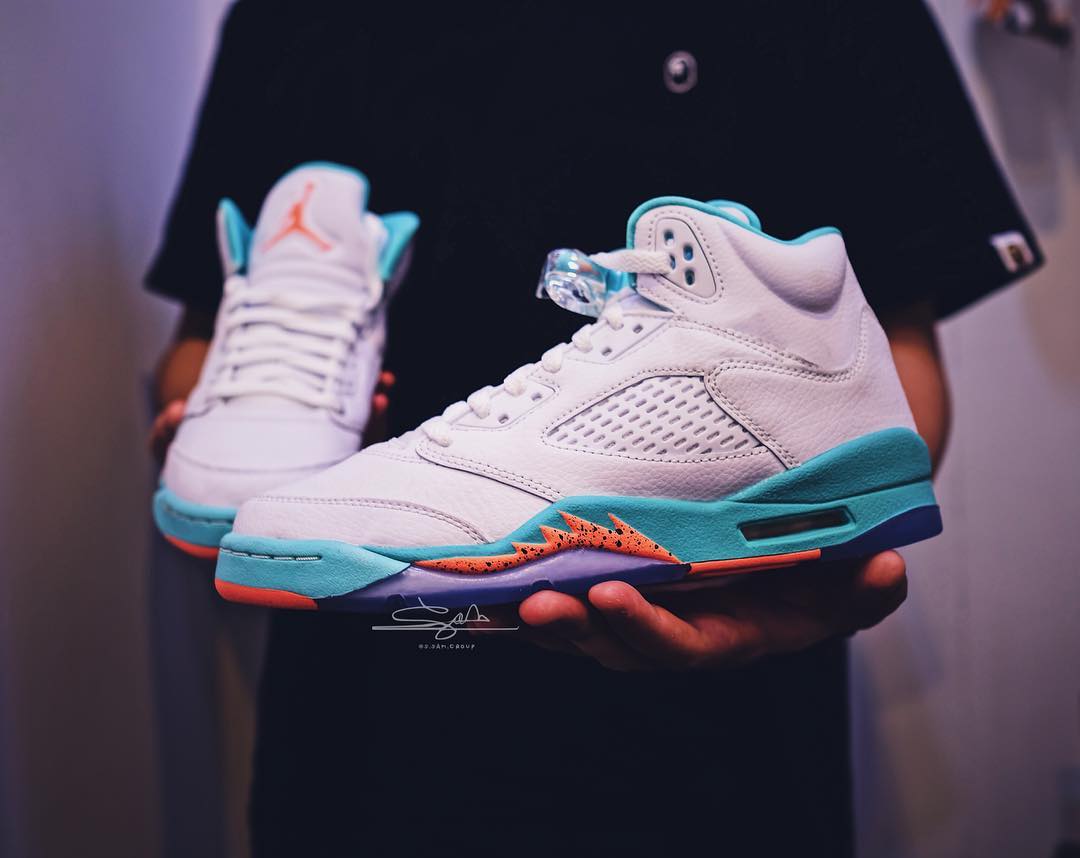 AJ5,Air Jordan 5 GS,开箱  清爽配色 + 荔枝皮面！全新 Air Jordan 5 GS 美图欣赏