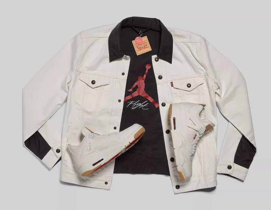 AO2571,AJ4,Air Jordan 4,发售 AO2571 白黑双色 Levis x Air Jordan 4 确定月底发售，官图释出