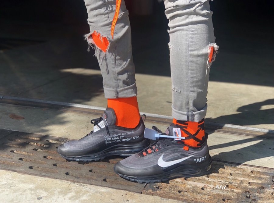 OFF-WHITE,Nike,Air Max 97,AJ45  发售日期公布！来看看黑色 OFF-WHITE x Air Max 97 上脚如何！