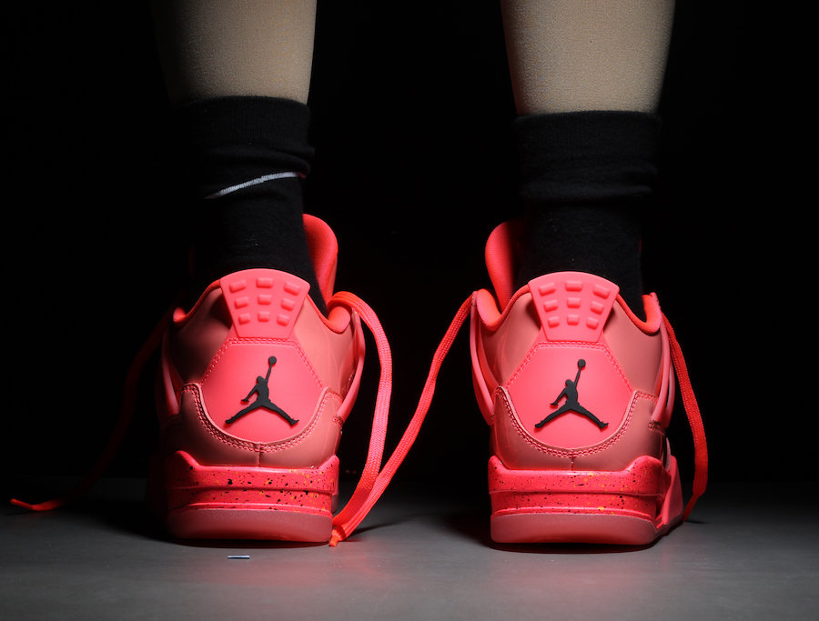 AJ4,Air Jordan 4,AQ9128-600,上脚  上脚不能再吸睛了！粉红漆皮 Air Jordan 4 下月发售