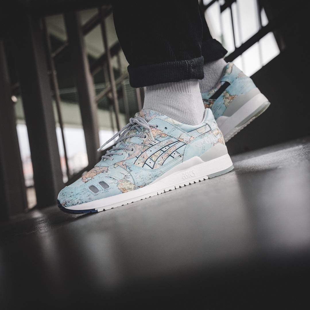  atmos,ASICS,GEL-LYTE III,Worl  精美又个性！满印世界地图 atoms x ASICS 联名鞋款再度发售！