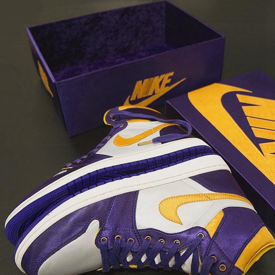 AJ1,Air Jordan 1,球鞋定制  湖人紫金配色还是丝绸面料！这双 Air Jordan 1 谁顶得住啊！