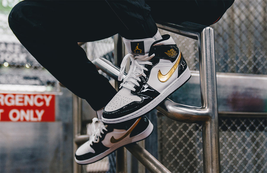 852542-007,AJ1,Air Jordan 1 852542-007 漆皮黑金脚趾 Air Jordan 1 Mid 真的帅！价格也不便宜...