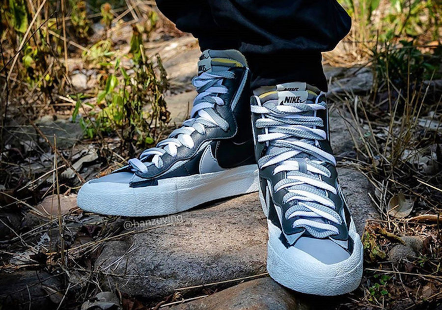 Sacai,Nike,Blazer Mid,上脚,发售  超酷黑灰装扮！Sacai x Nike Blazer Mid 新配色秋季发售