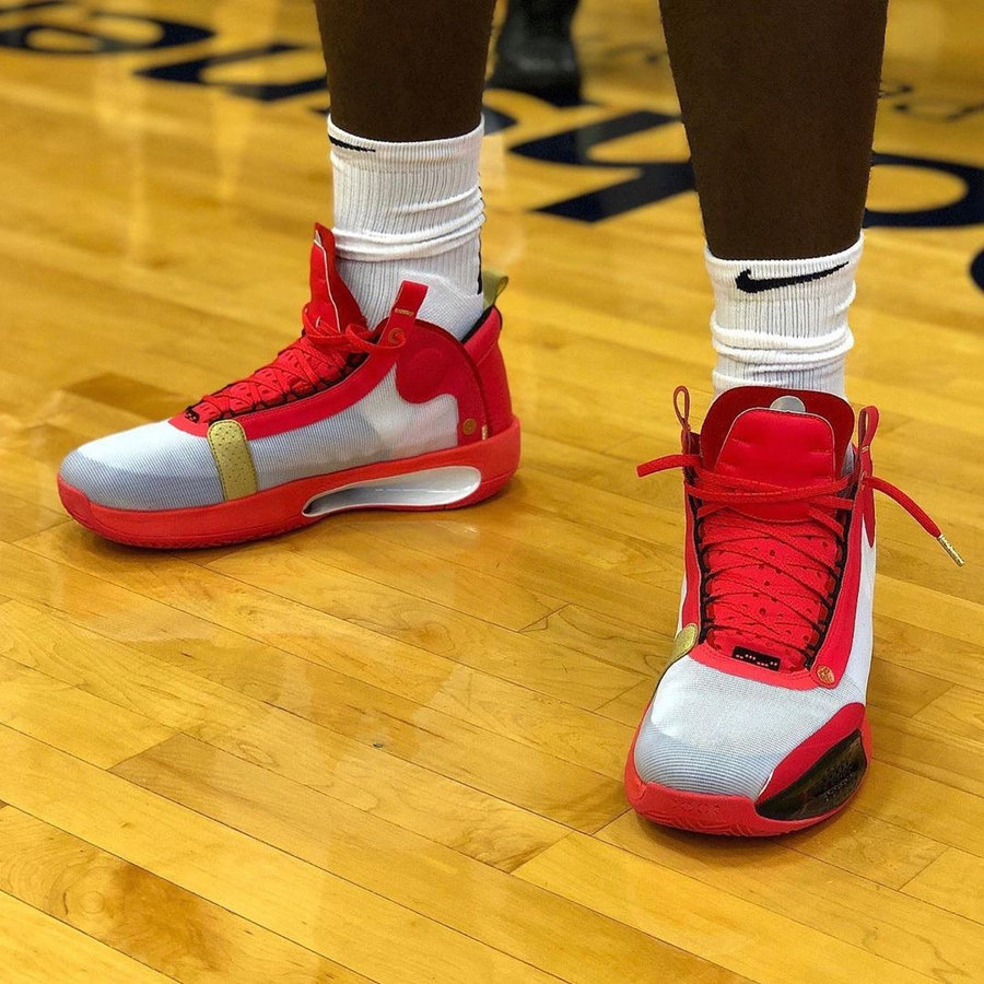 AJ34,Air Jordan 34  红金配色！Zion 上脚曝光全新 Air Jordan 34！