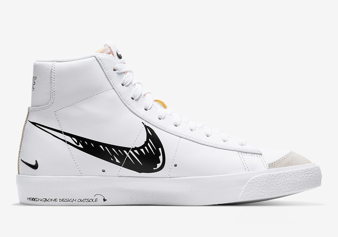 Nike,Blazer Mid,CW7580-100,CW7  又一款手稿涂鸦设计！Nike Blazer Mid'77 官图释出