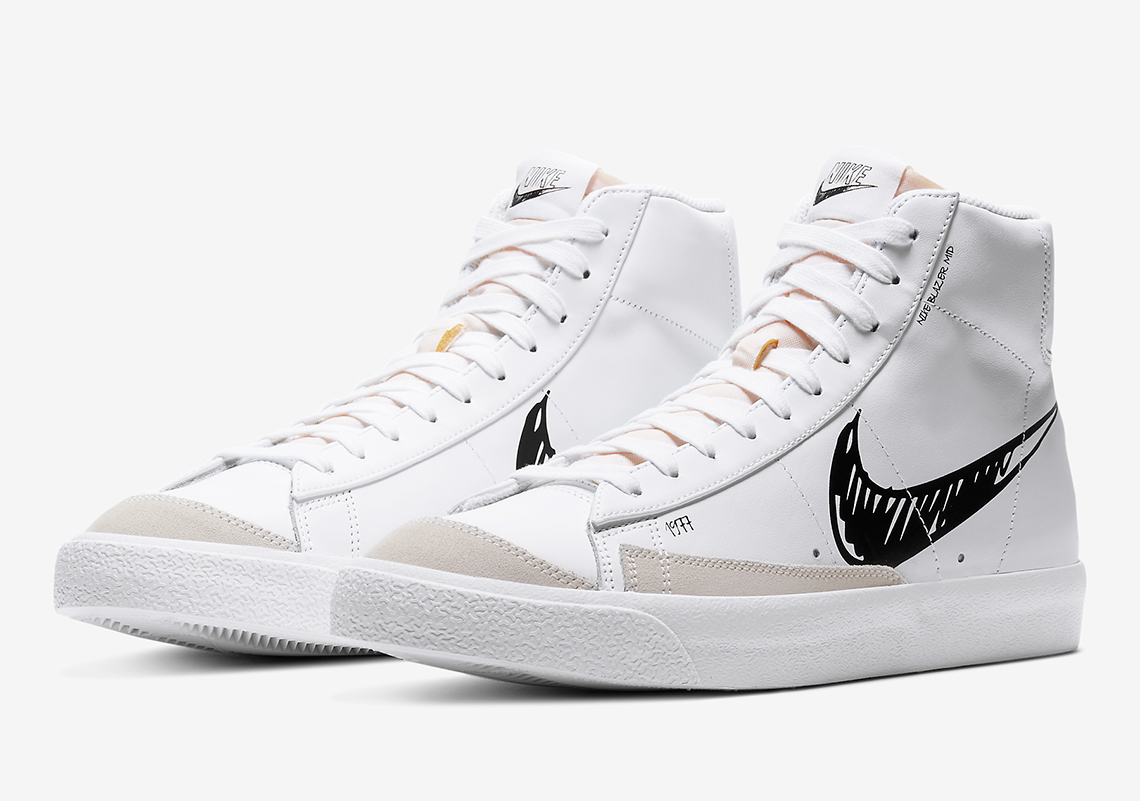 Nike,Blazer Mid,CW7580-100,CW7  又一款手稿涂鸦设计！Nike Blazer Mid'77 官图释出