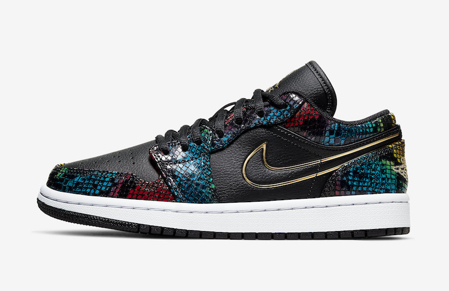 AJ1,BHM,Air Jordan 1,CW5580-00  烫金飞翼 + 多彩蛇纹皮革！奢华 AJ1 Low “BHM” 有望本月登场！