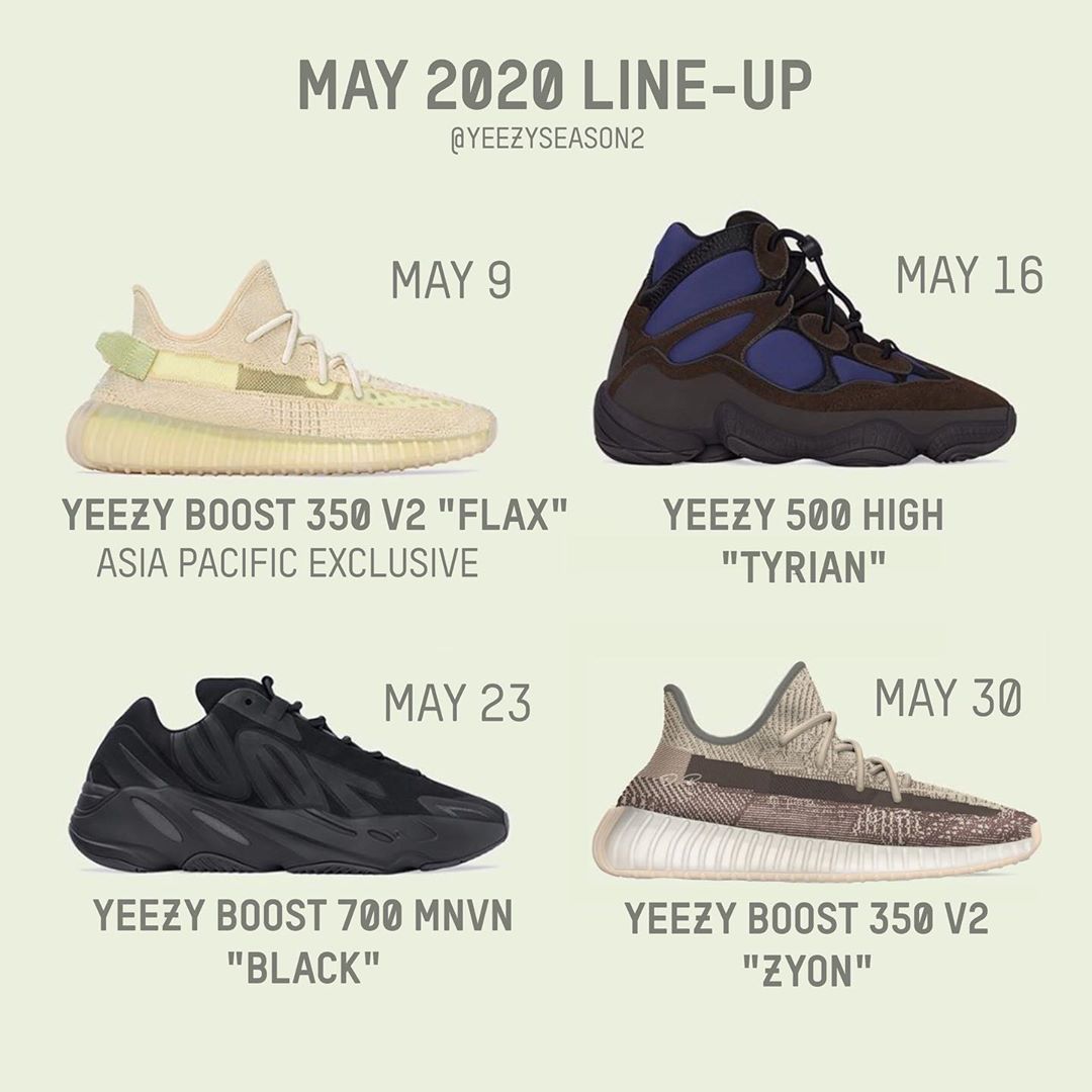 Yeezy,Yeezy 350 V2,Yeezy 500,Y  5 月 Yeezy 发售计划来了！Yeezy 500 时隔半年回归！