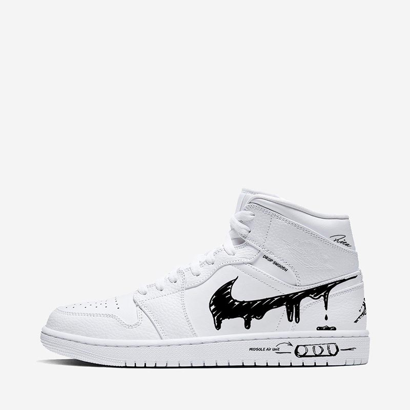 AJ1,Air Jordan 1 Mid,INSPIRE S  纯白球鞋正确的打开方式！这双手绘涂鸦 AJ1 太酷了！