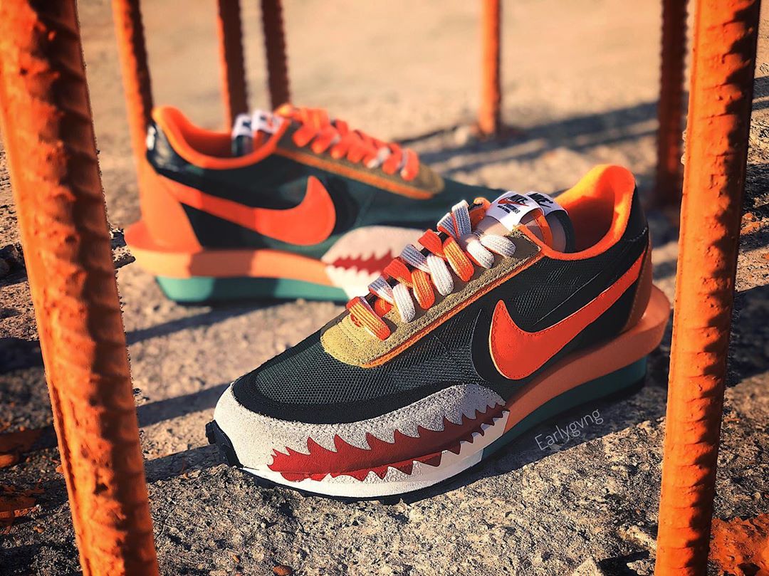 BAPE,sacai,Nike,发售  BAPE x sacai x Nike 三方联名配色？这双「鲨鱼嘴」太帅了！