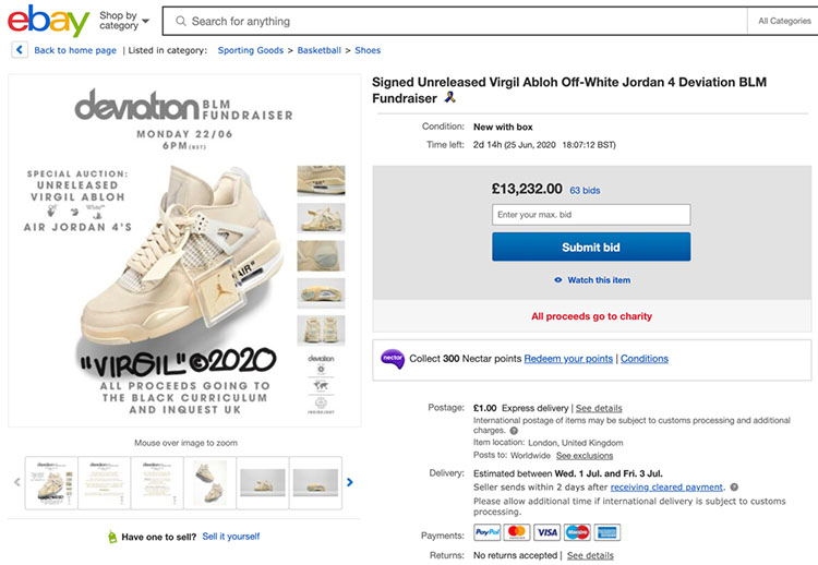 OFF-WHITE,Air Jordan 4,Sail,CV  OFF-WHITE x AJ4 拍卖结束！近 20 万美元成交，身价翻了 900 倍！
