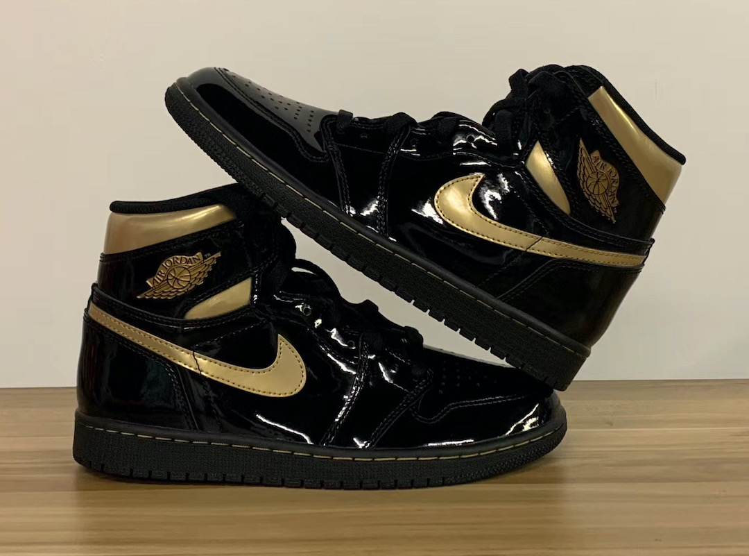 Air Jordan 1,AJ1,555088-032  奢华亮眼质感！漆皮黑金 Air Jordan 1 最新实物细节预览！