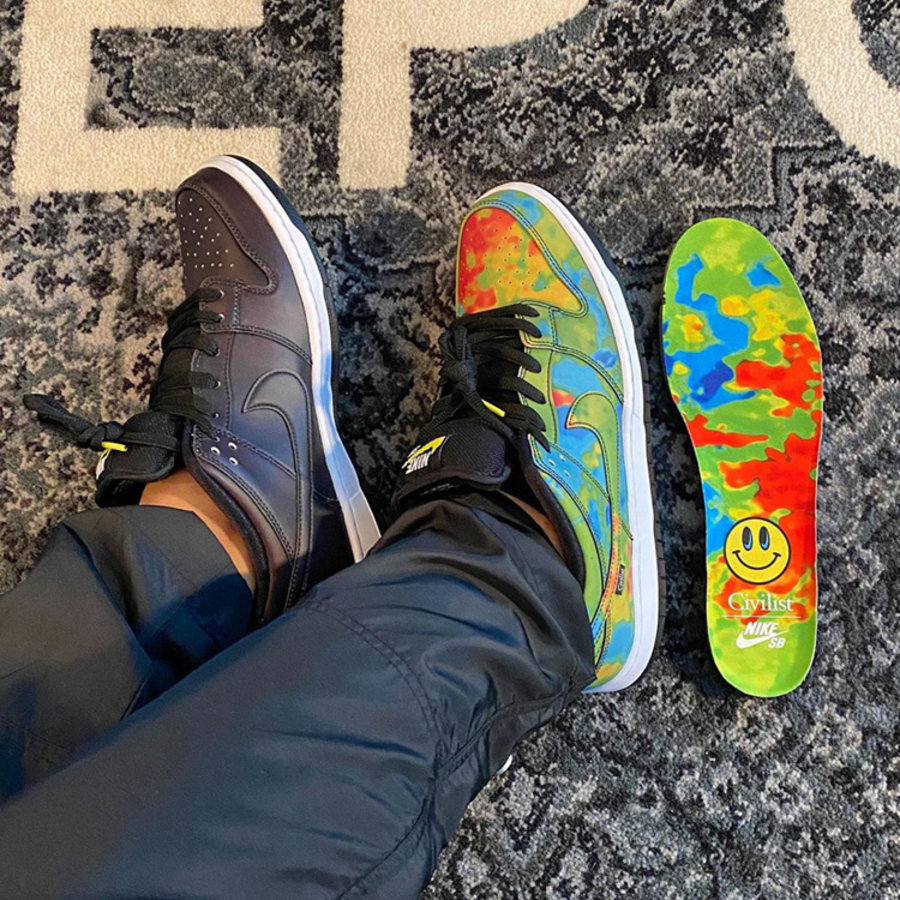 Civilist,Nike SB,Dunk Low,CZ51  摩擦就能变色？！热成像 SB Dunk 上脚照释出，这款联名真会玩！